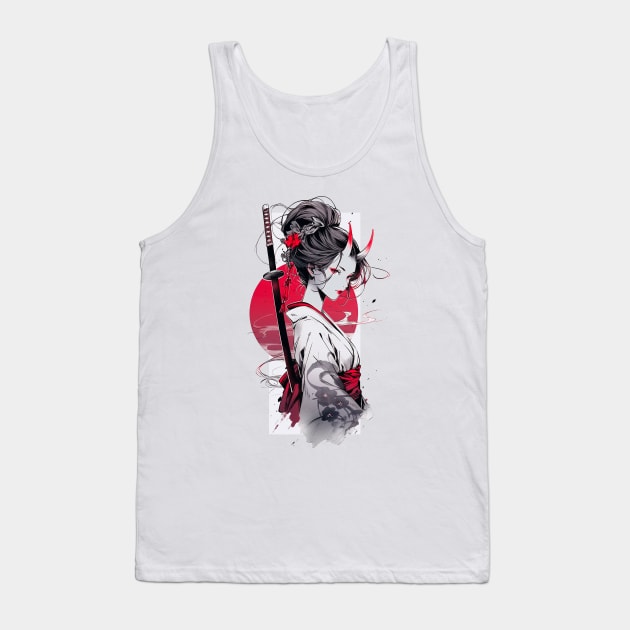 Geisha katana behind Tank Top by NemfisArt